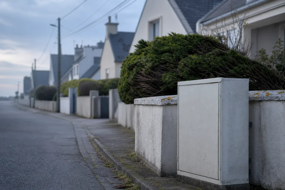 Quartier résidentiel du littoral morbihannais sous une lumière froide de fin d&rsquo;hiver